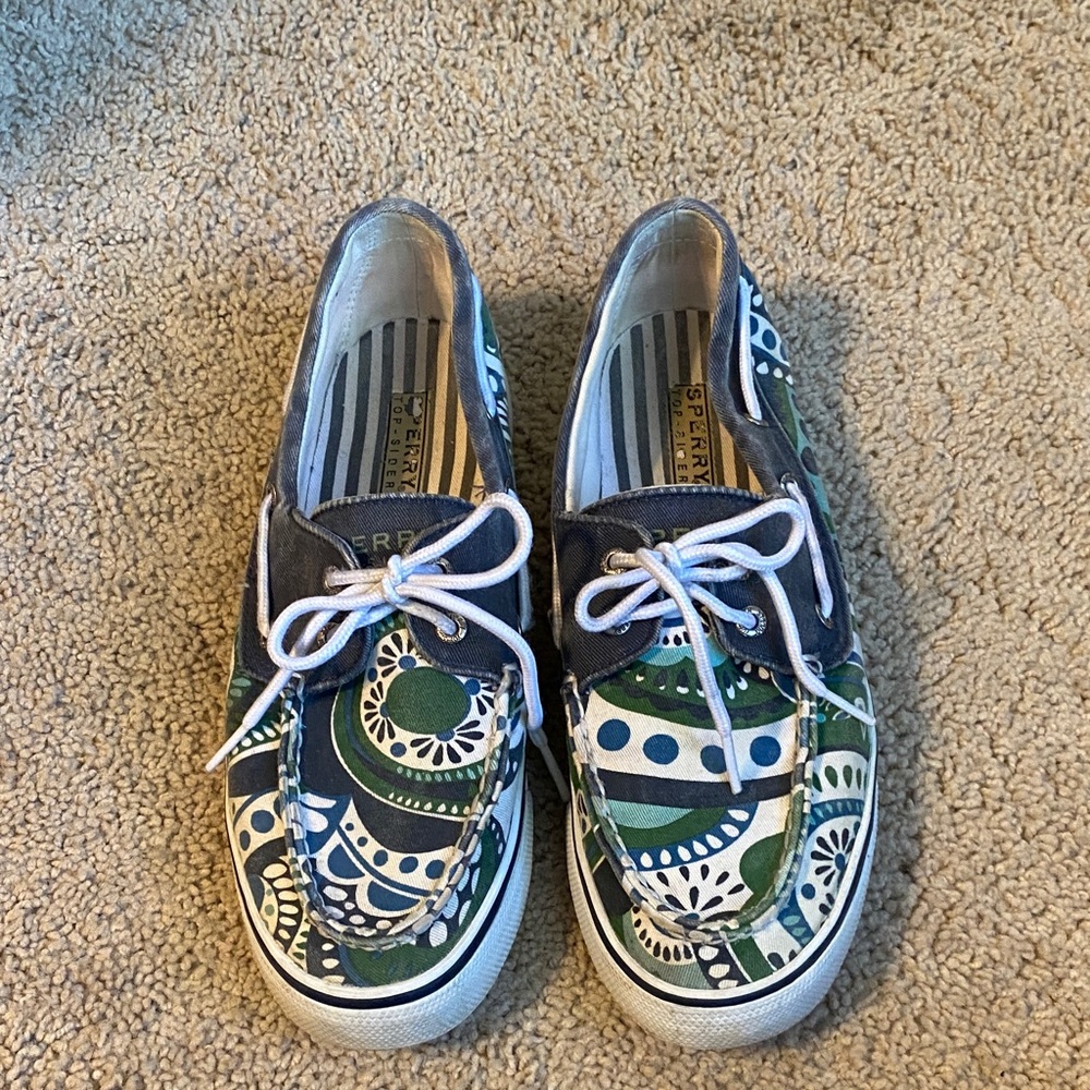 Sperry Blue and Green Patterned Boat Shoes